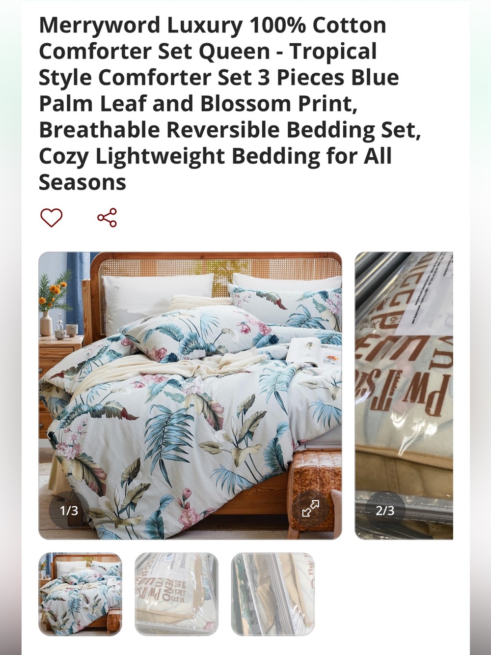 Tropical Palm Leaf Comforter 3 piece Set
